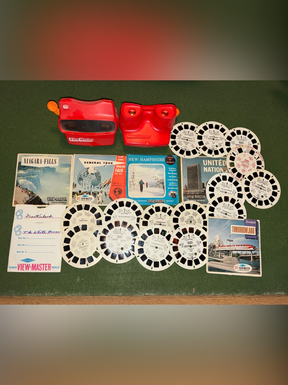 View-Master Red Stereo Viewers with 14 Vintage Reels